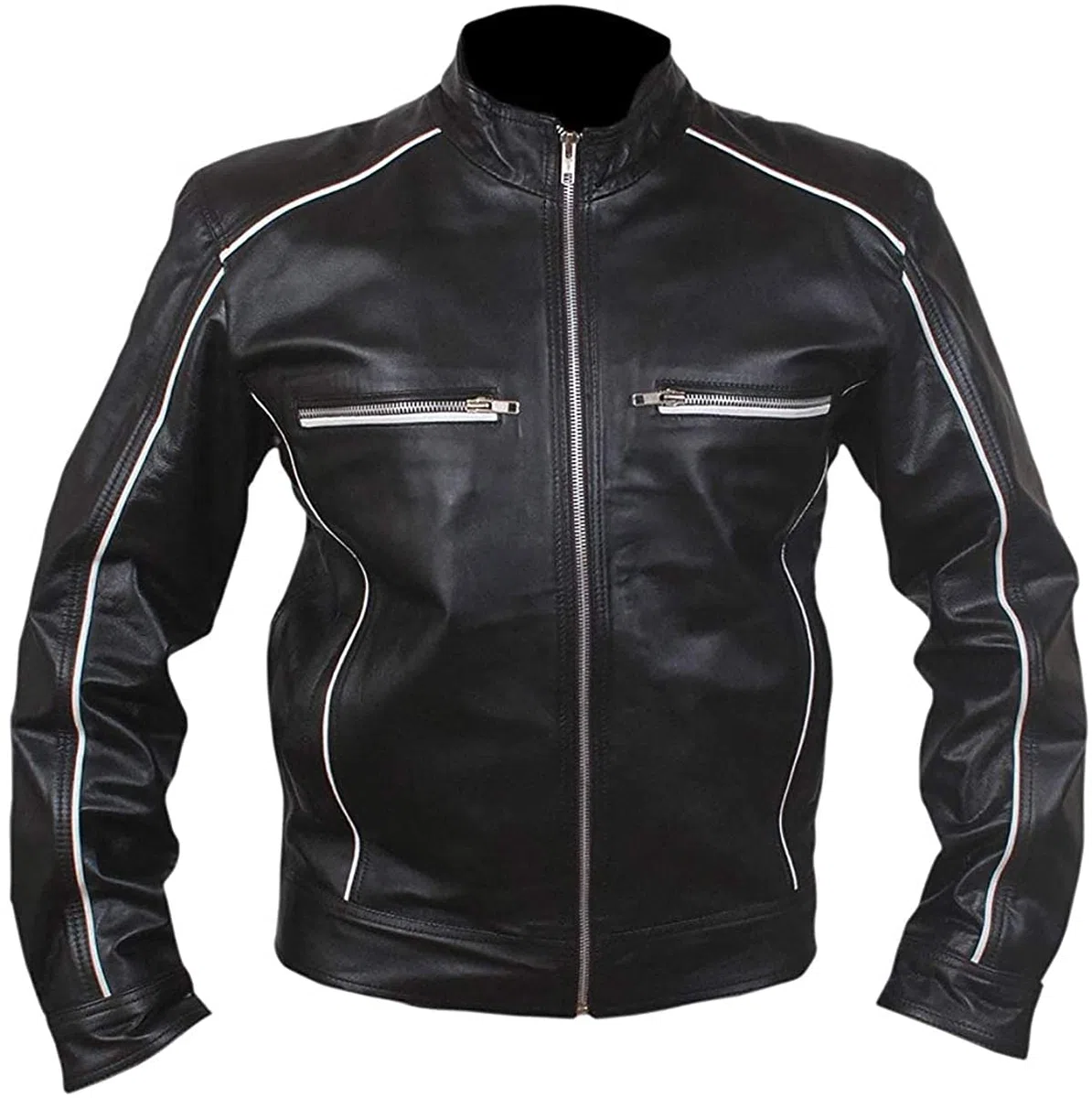 Mayhem - Chaqueta de cuero para motociclista a rayas estilo Fight Club para hombre
