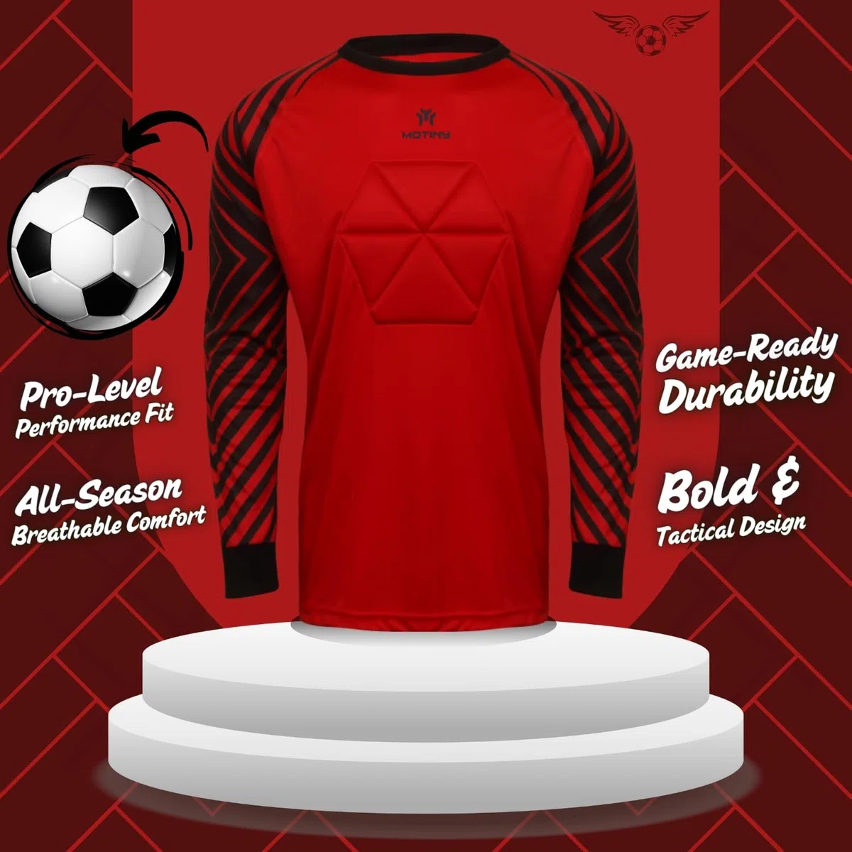 Camiseta de portero acolchada en el pecho para adultos/niños, codo de fútbol acolchado, para jóvenes/adultos, manga larga, Rojo, X-Large