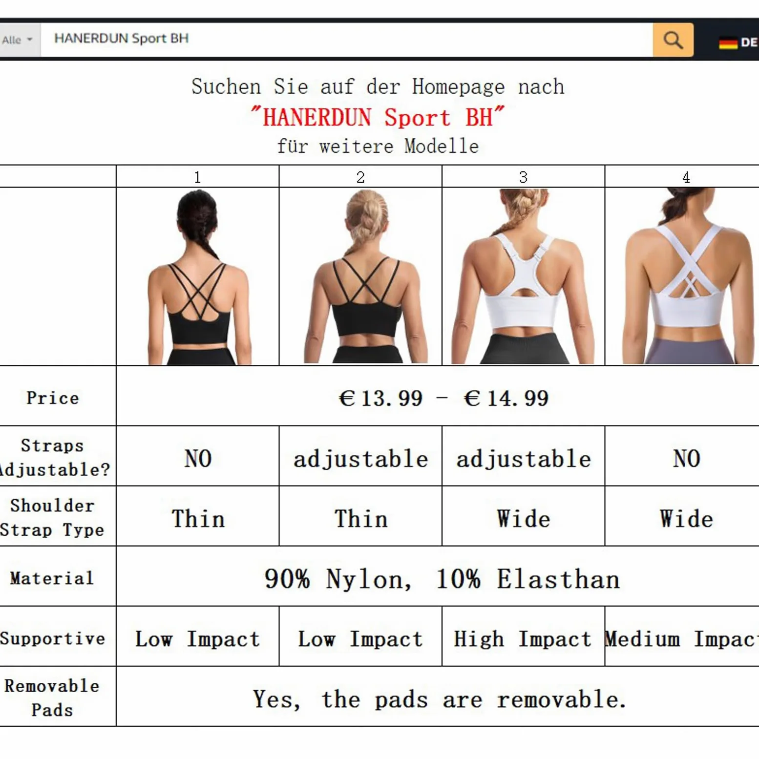 HANERDUN Sujetador Deportivo Mujer Soutien-Gorge de Sport Top Deportivo Alto Impacto Sujetadores Deportivos Sports Bra para Gimnasio Fitness Yoga