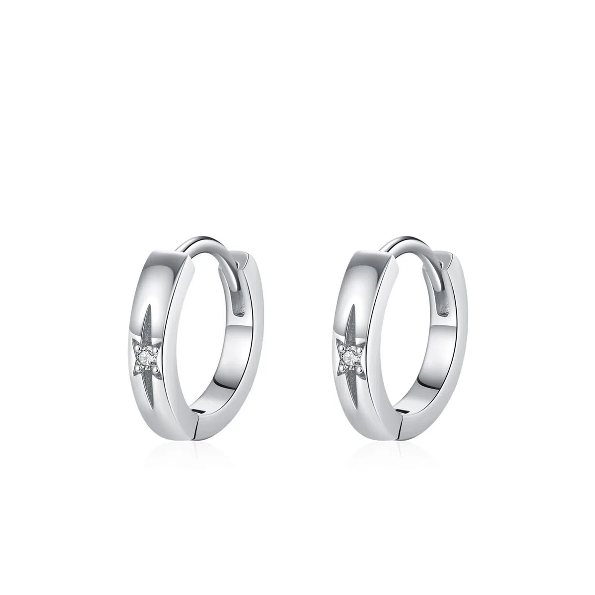 Pendientes de aro pequeños de oro real de 18 quilates para mujer, moissanita blanca, oro blanco de 9 K, 14 y 18 quilates, para uso diario, para mujer, ajuste de estrella