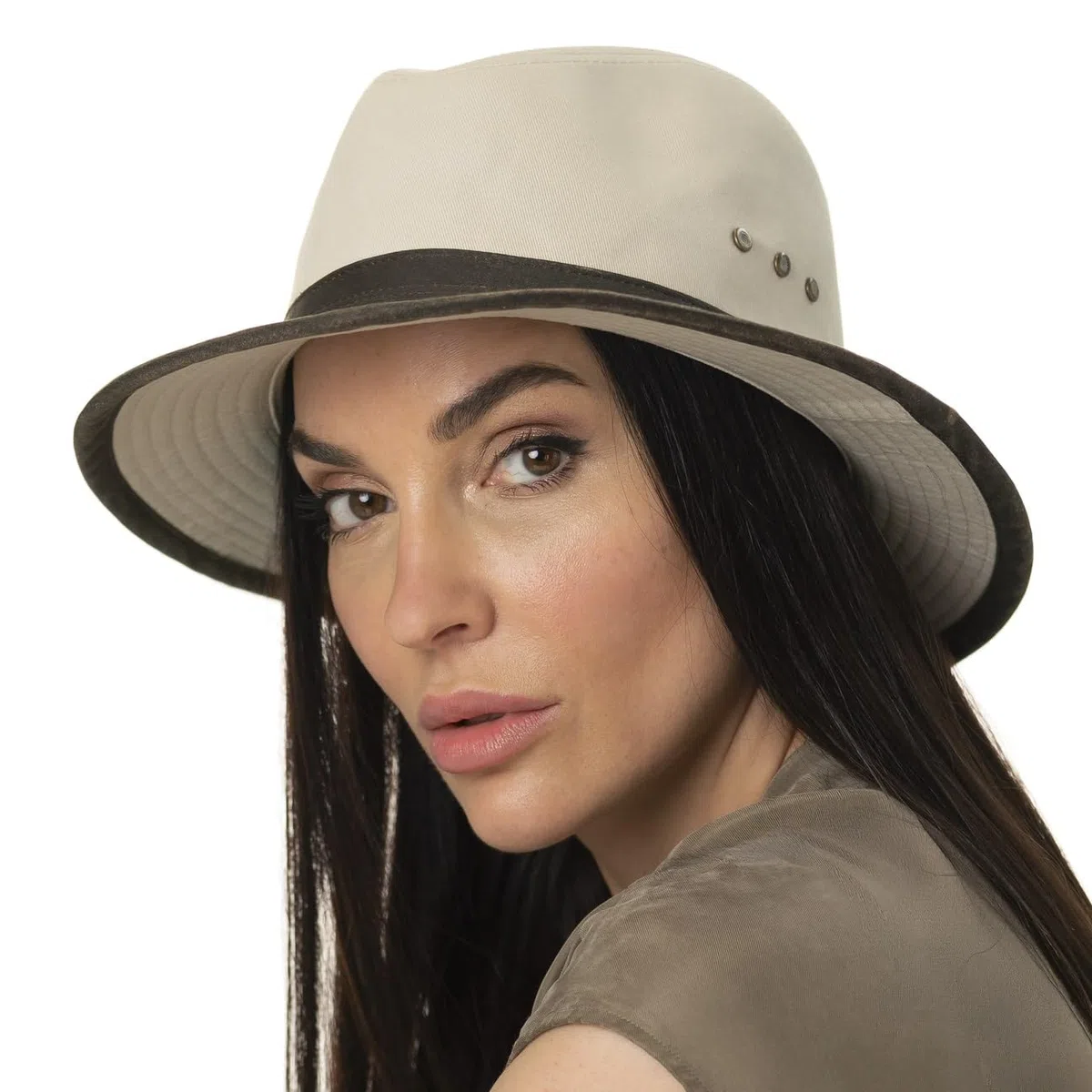 Stetson Sombrero de Algodón AVA Hombre - Outback Aventurero con Banda Piel, Ribete Verano Primavera/Verano