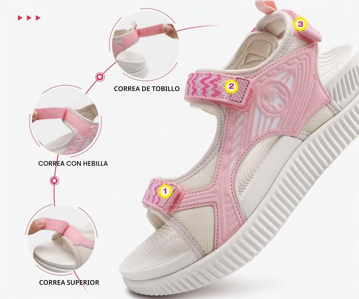 KuaiLu Sandalias Trekking Deportivas Mujer Ortopedicas Senderismo Sandalias | Comodas Caminar Fascitis Plantar Verano Abierta Ligera Cuero Ajustables Antideslizantes Sandalias Montaña Rosa Blanco 37