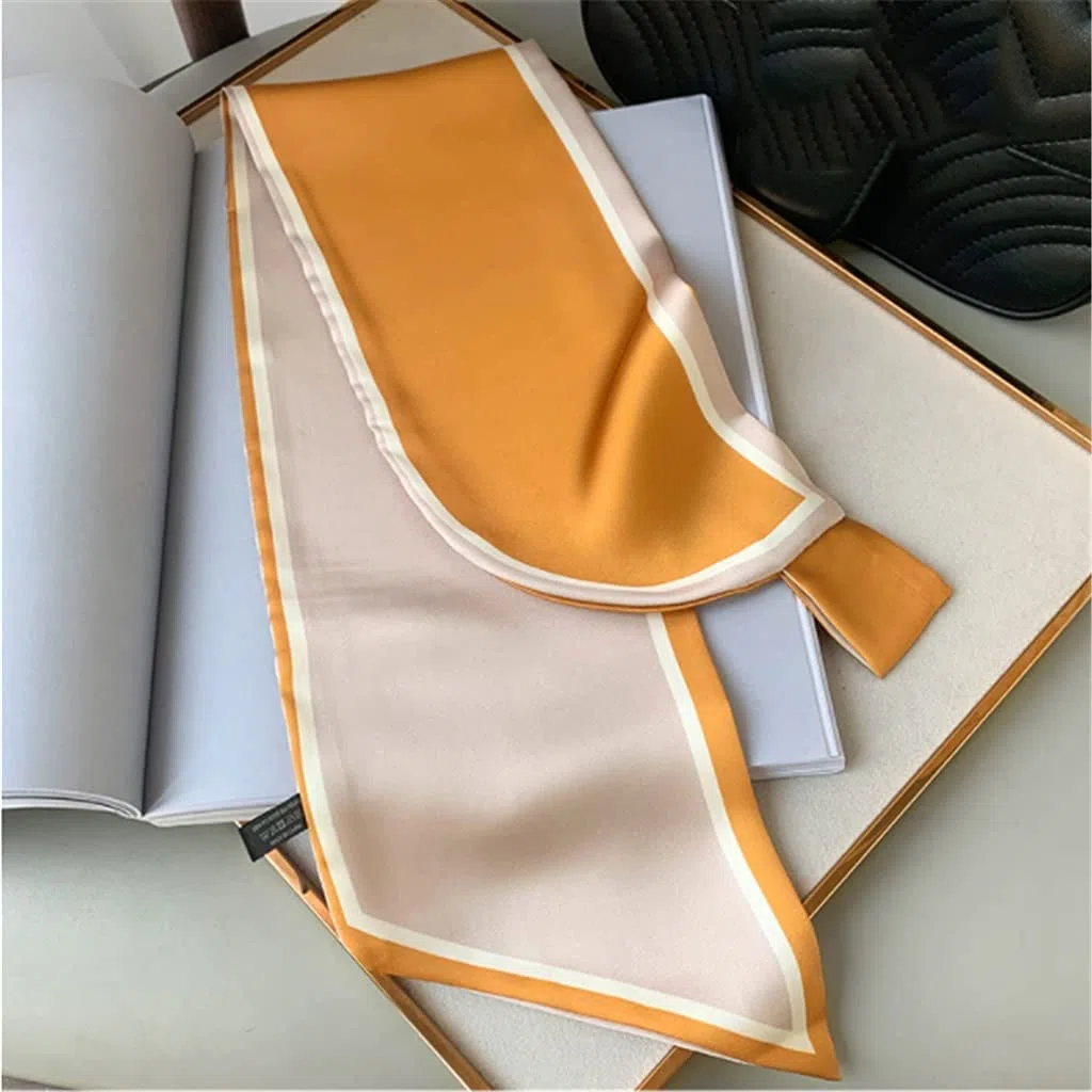 Bufanda de Mujer Bufanda Cuadrada Estampado de Corbata de Pelo Pañuelo de Seda Satinada Pañuelo de Cabeza para Mujer Bufanda de Seda de Tira Larga pequeña (C 15 * 70CM)
