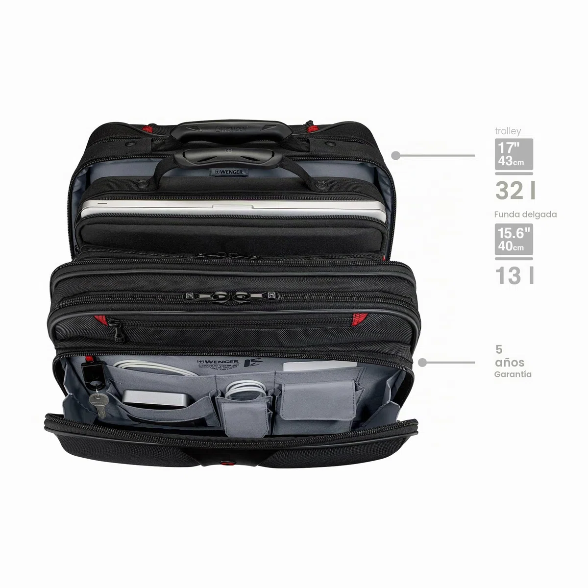 Wenger Patriot Maletín de 2 Piezas para portátil de hasta 17 Pulgadas, Funda extraíble para portátil de 15,6 Pulgadas, 25 l, Mujer Hombre, Oficina Viajes Negocios, Negro, 600662