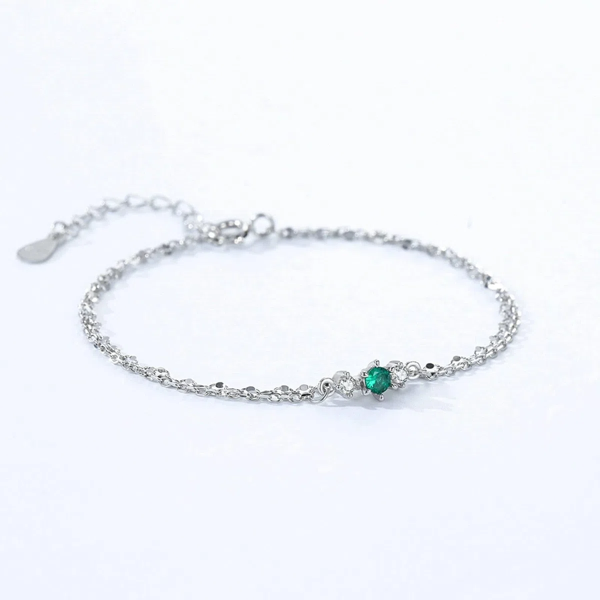 KnSam Pulseras de oro auténtico de 9 K/14 K/18 K, pulseras de doble capa con cadena de laboratorio creado en laboratorio verde esmeralda brazalete blanco oro Au 375/585/750