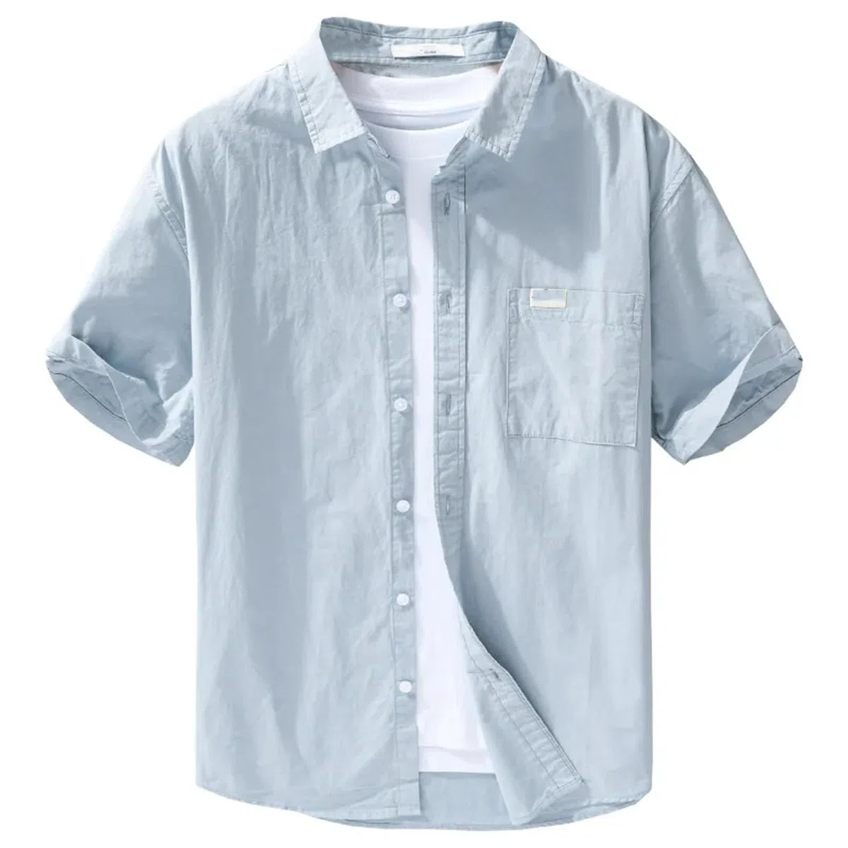 Camisa de color sólido para hombre, manga corta, bolsillo en el pecho, simple, básica, de algodón puro, clásica, para uso diario