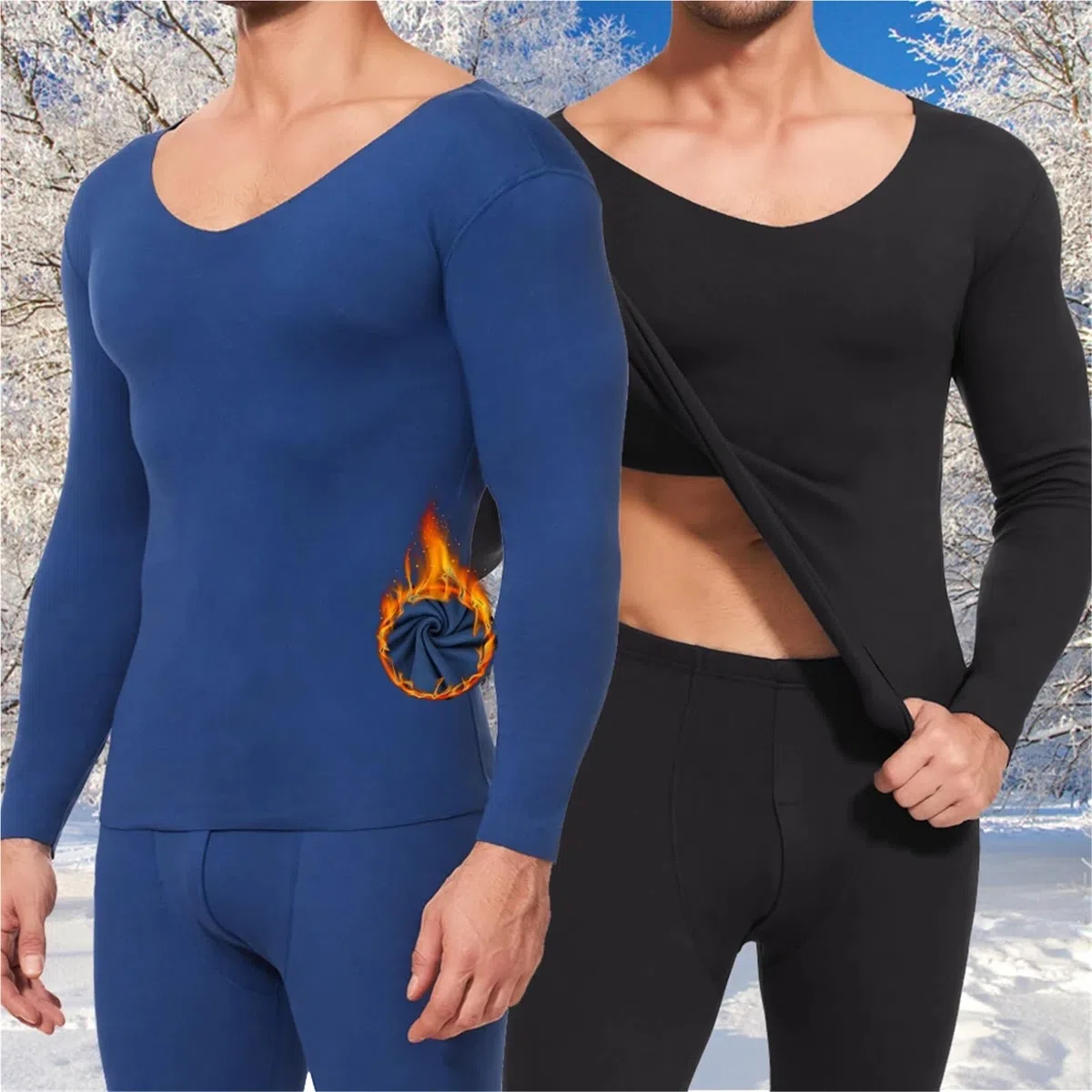 Conjuntos Térmicos Para Hombre Ropa interior térmica cepillada for hombre, conjunto de pantalones de manga larga con cuello en V, sin costuras, cómodos, de invierno Para El Running, El Esquí(Black,4XL