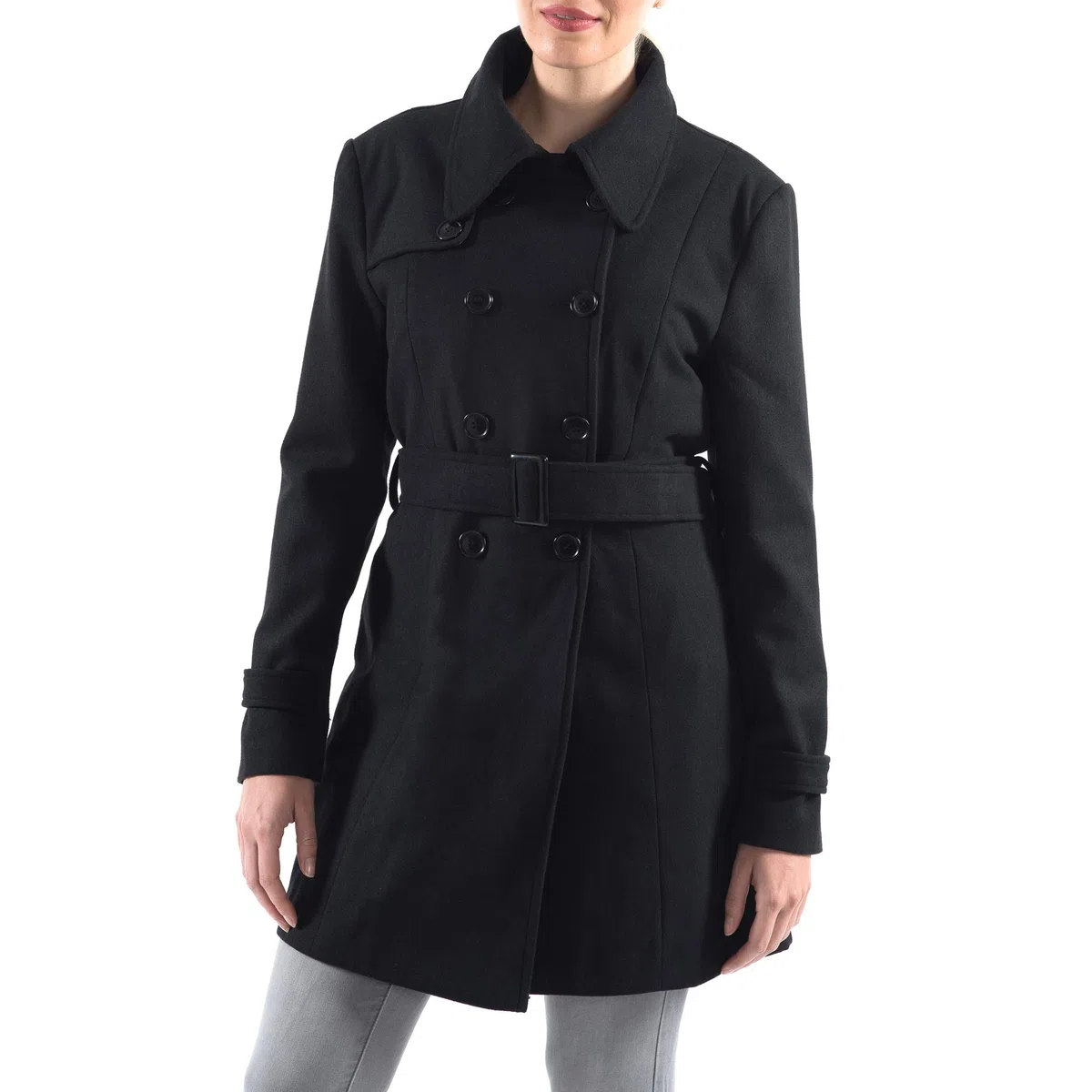alpine swiss Gabardina Keira de lana con doble botonadura y cinturón para mujer