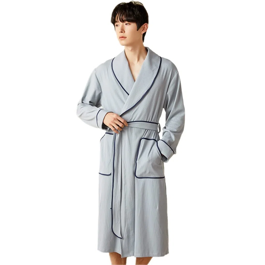 MTFBQ Batas De Baño para Hombres Ropa De Dormir De Algodón Suave Bata De Casa Pijamas Largos Kimono Ligero Batas hasta La Rodilla para Viajes De Vacaciones, SPA Al Aire Libre Y Casa