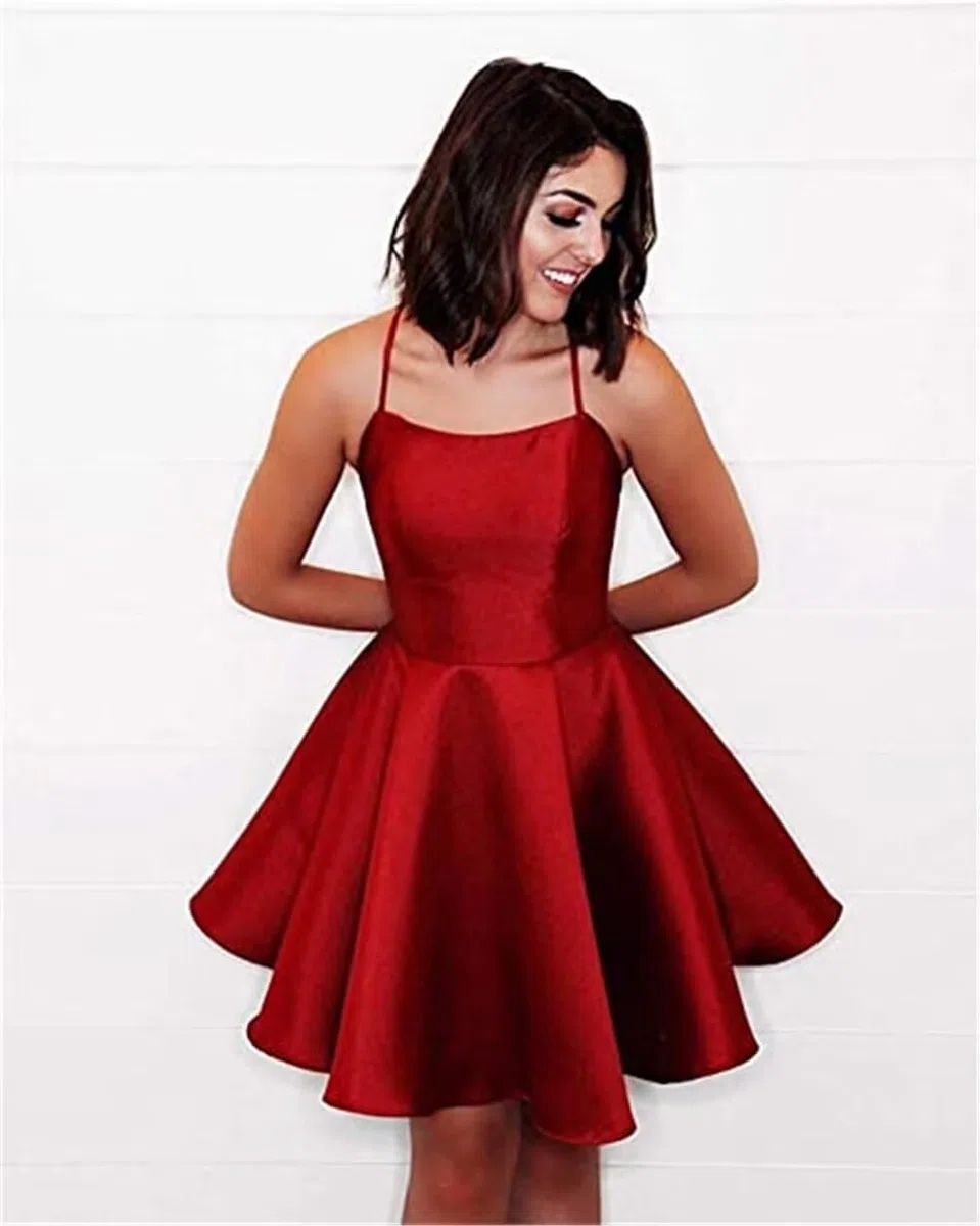 Eightale Vestido corto de satén para fiesta de graduación 2024 para adolescentes con bolsillos, vestido de graduación