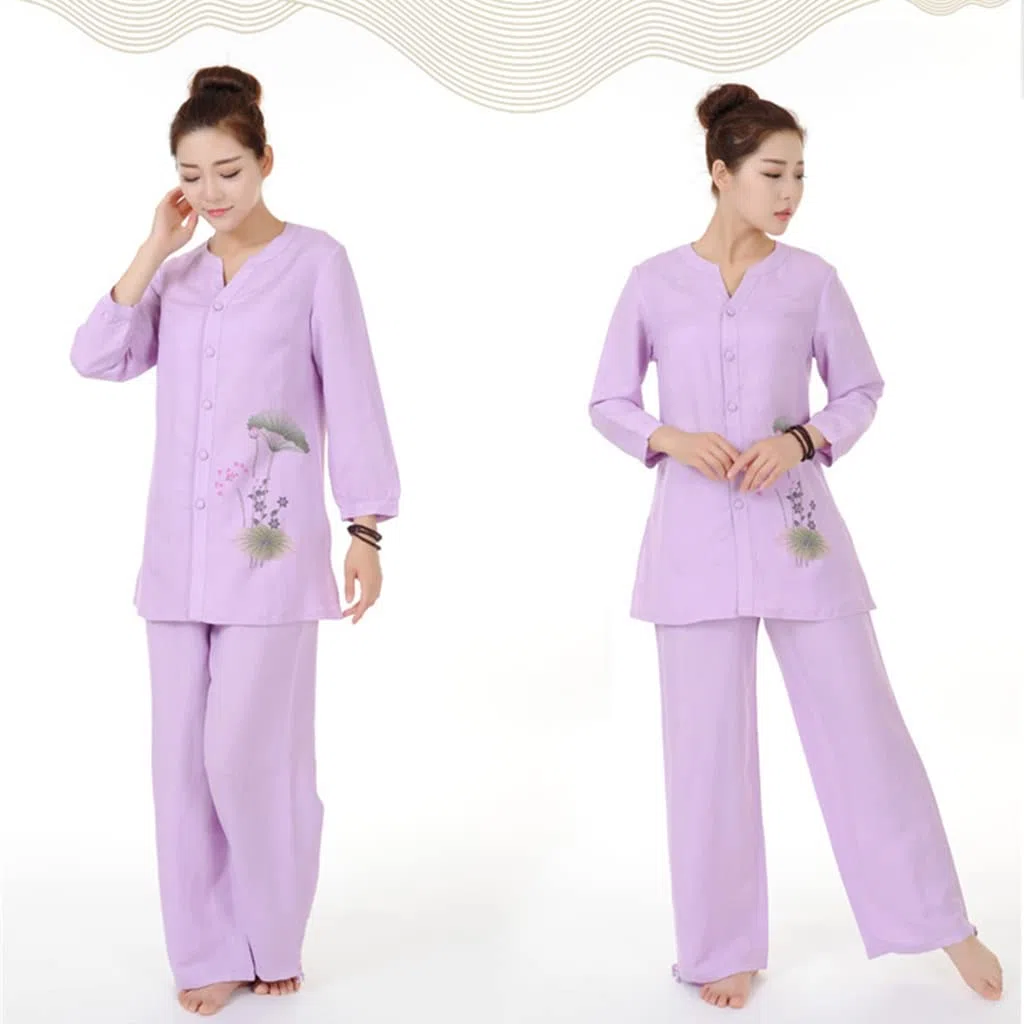 Suave primavera otoño verano China Tai Chi uniforme para mujeres Kung Fu Qigong trajes ropa Tops + Pantalones mujer lino ropa de meditación
