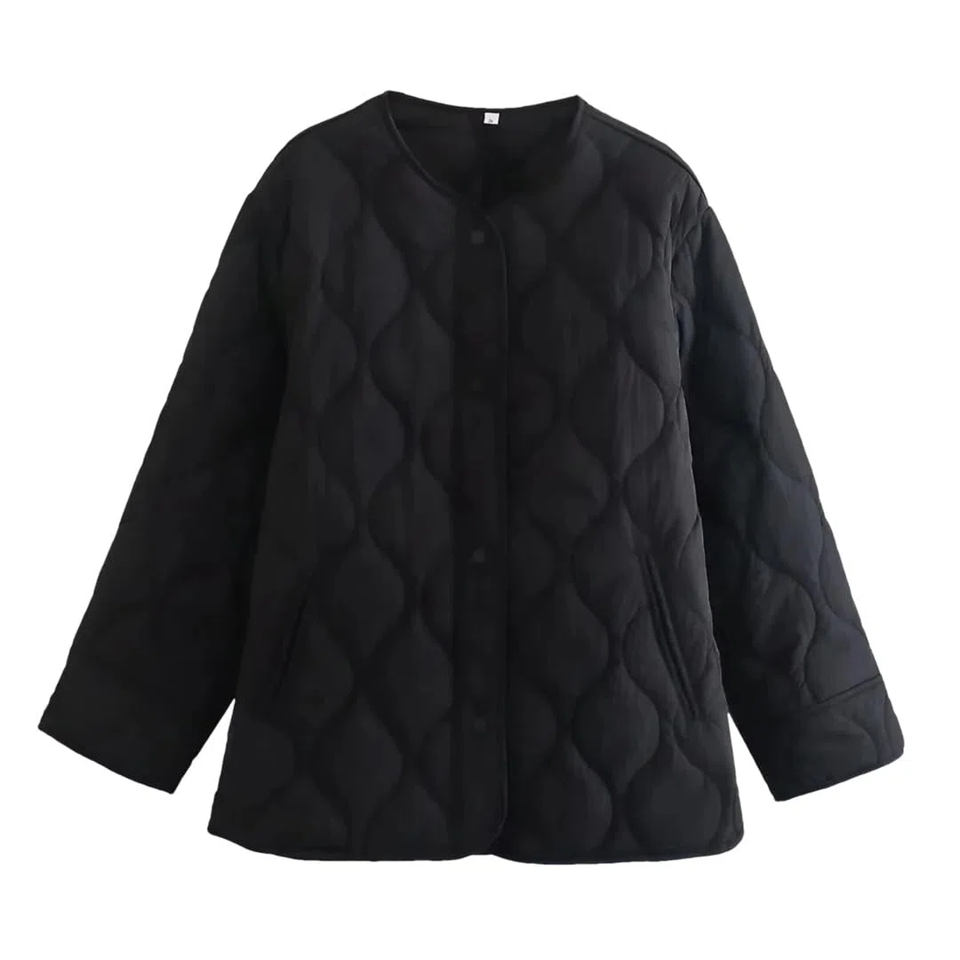 Abrigo acolchado ligero con cuello redondo para mujer, para invierno, holgado, acolchado, casual, ropa exterior coreana