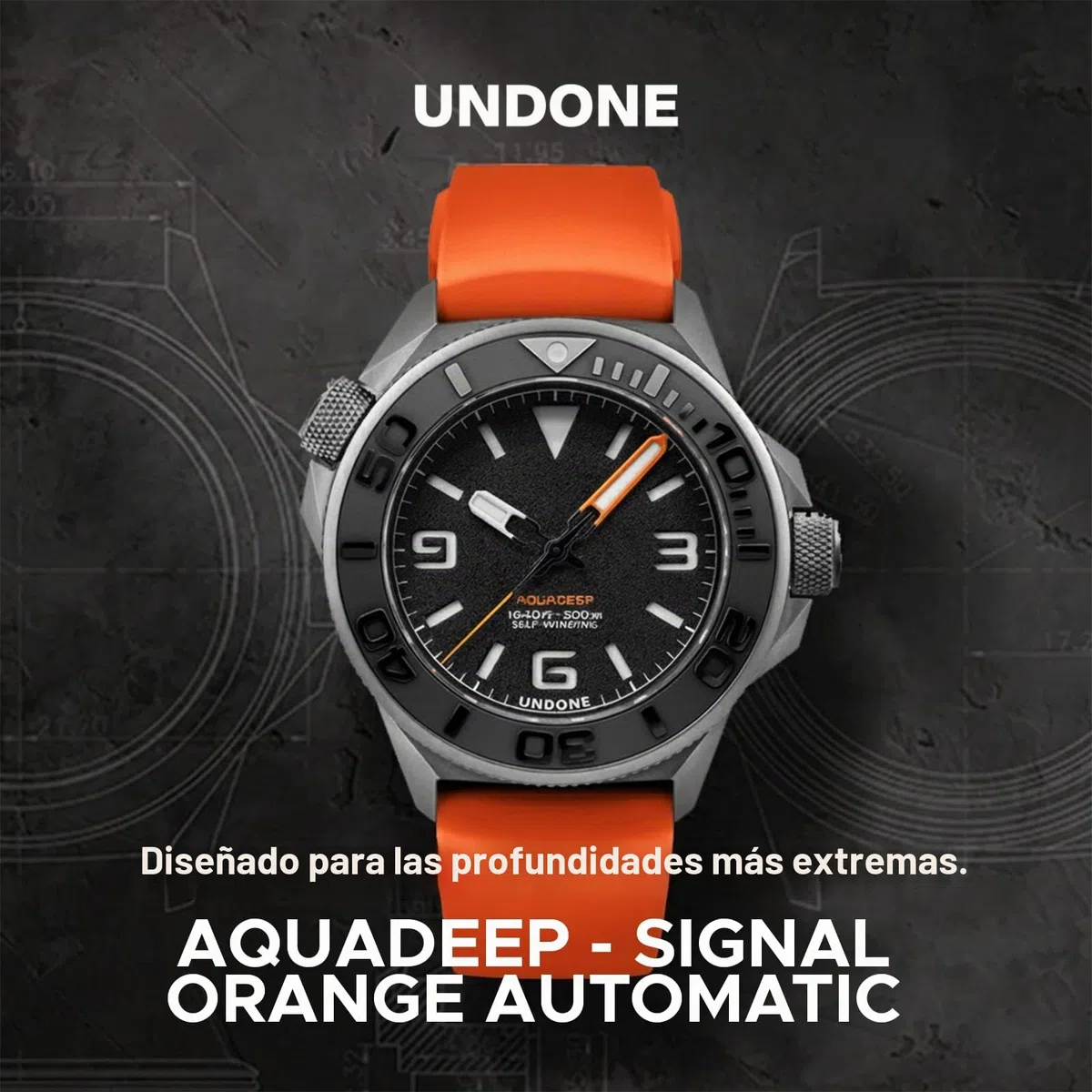 Undone Aquadeep - Reloj de Pulsera automático para Hombre, 43 mm, 500 m, Resistente al Agua, Correa de Goma, Titanio, 43mm, Reloj de Buceo