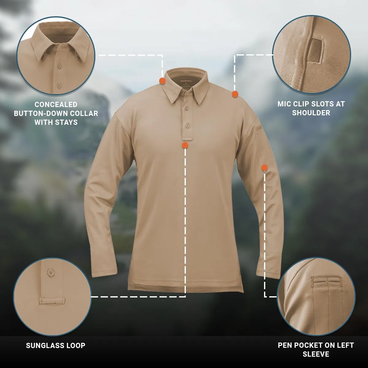 Propper I.C.E. Polo de Manga Larga, Hombre, F5315, Bronceado Plateado, Extra-Large