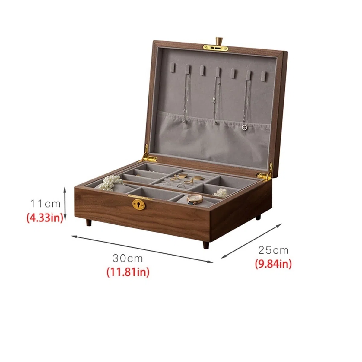 Joyero Decorativo Caja de almacenamiento de caja de joyería de 11.81 pulgadas Caja de joyería pequeña Caja de nuez negra Se puede almacenar anillo de pantalla Pulsera Pendientes Pendientes Reloj Cajas