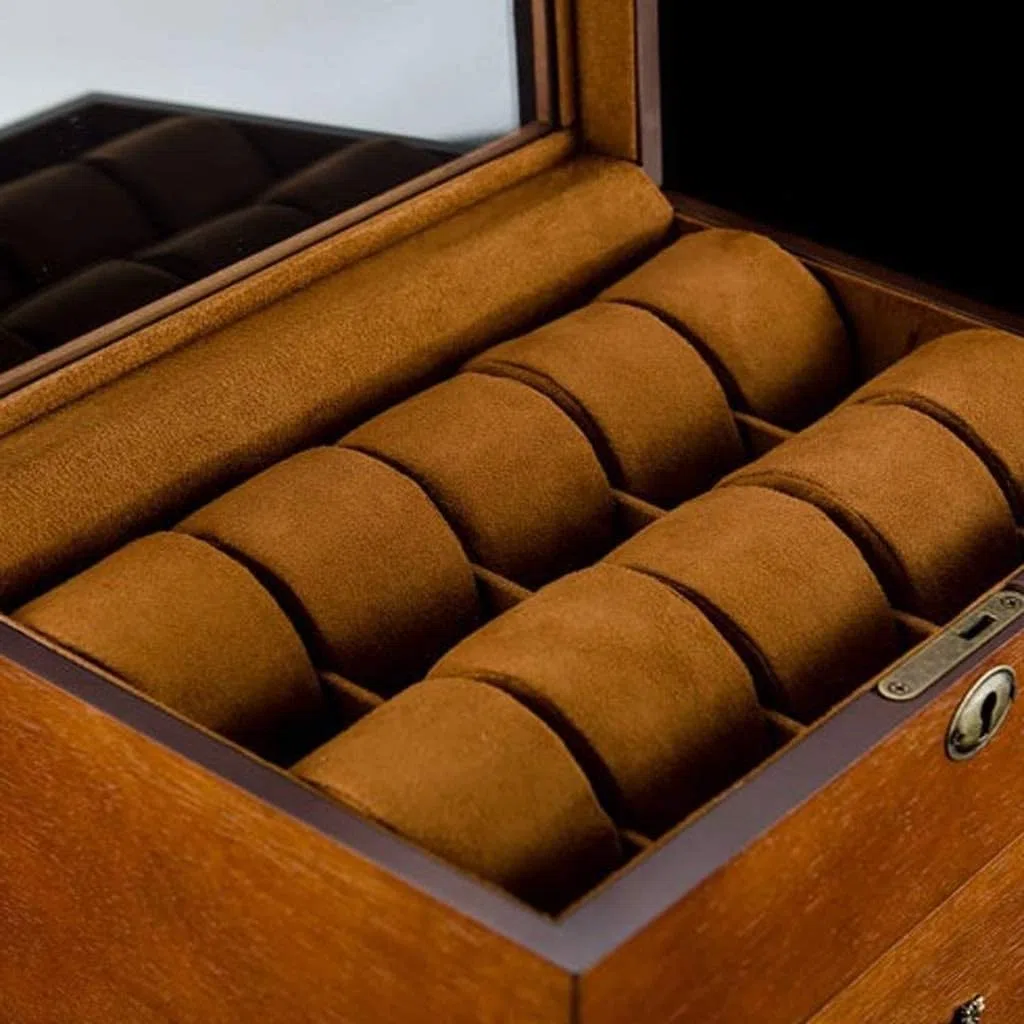 Caja de reloj de 20 ranuras para hombre, organizador de almacenamiento de relojes de doble capa de madera maciza, joyero retro con tapa de cristal