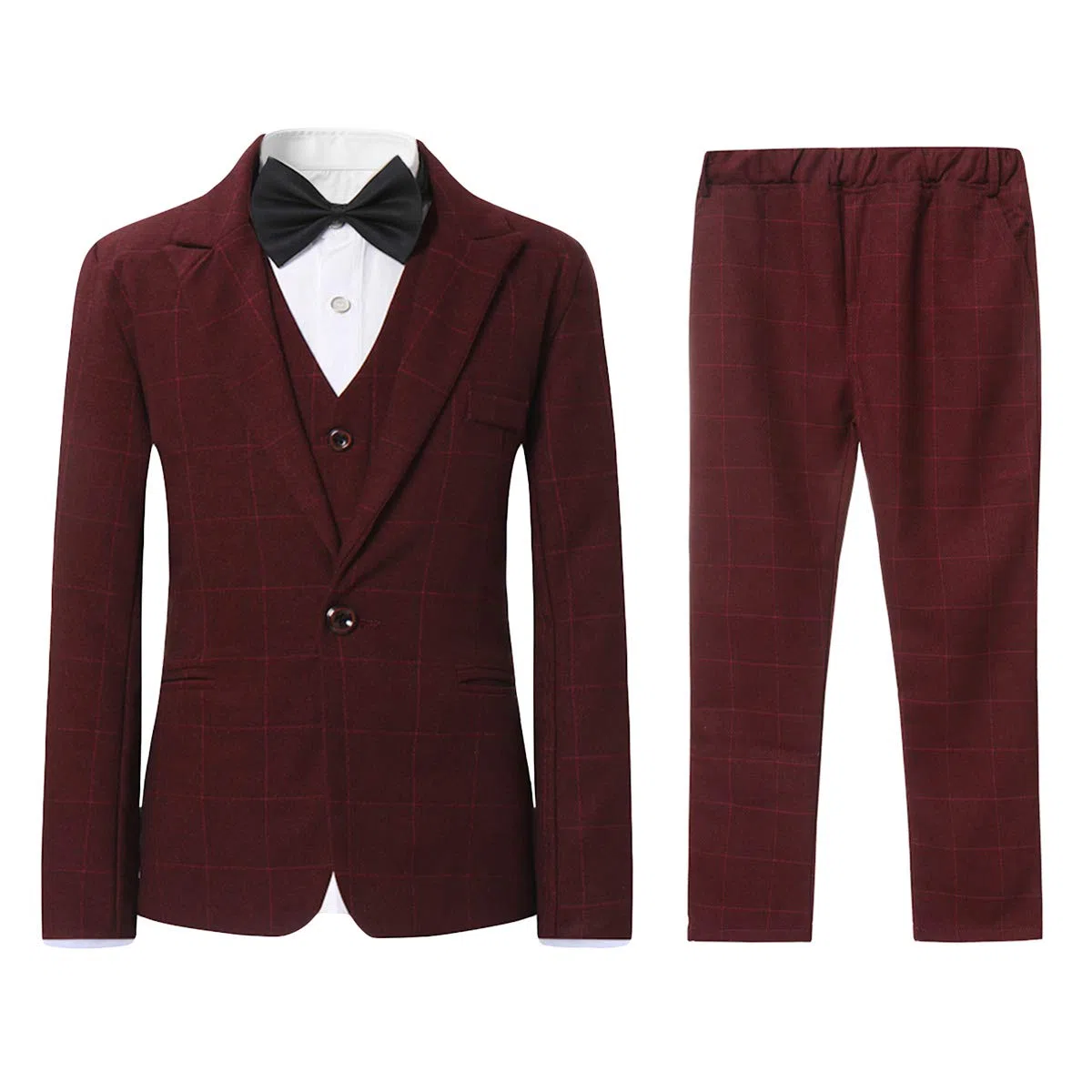 Sliktaa Trajes de niño de 3 piezas de un solo botón a cuadros trajes de color a cuadros trajes de boda fiesta rendimiento blazer chaleco pantalones