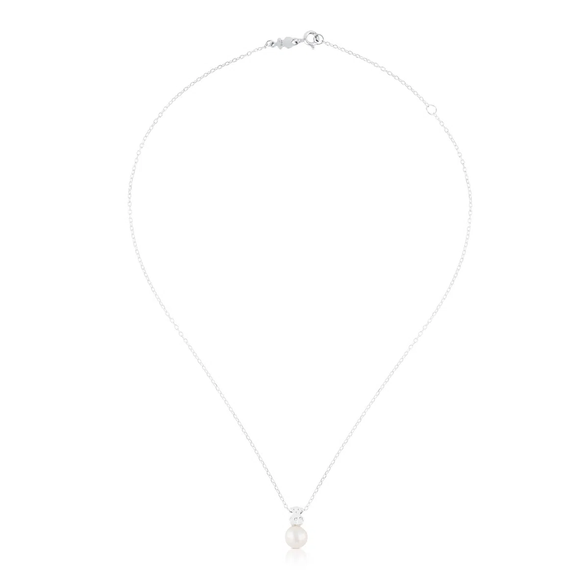 TOUS Collar de Plata de Primera Ley para Mujer con Motivo de Oso y Perla de 0,8cm, 45cm de Largo, Atemporal y Versátil, Colección Sweet Dolls