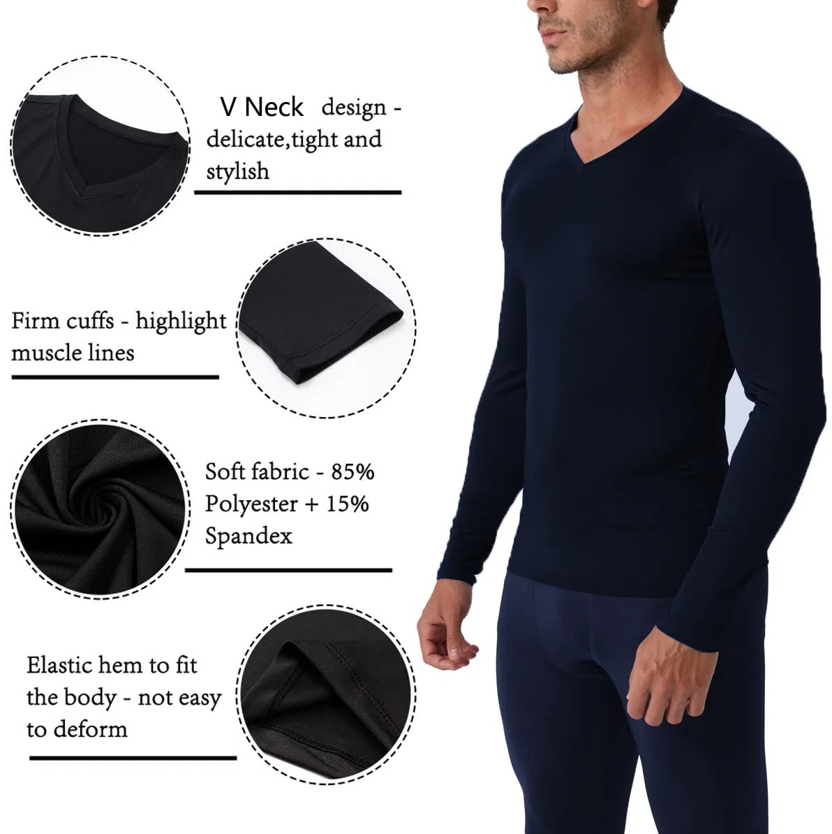 Camiseta de compresión para hombre, cuello en V, manga larga, camiseta de entrenamiento, fresca, para gimnasio, deportes activos, capa base