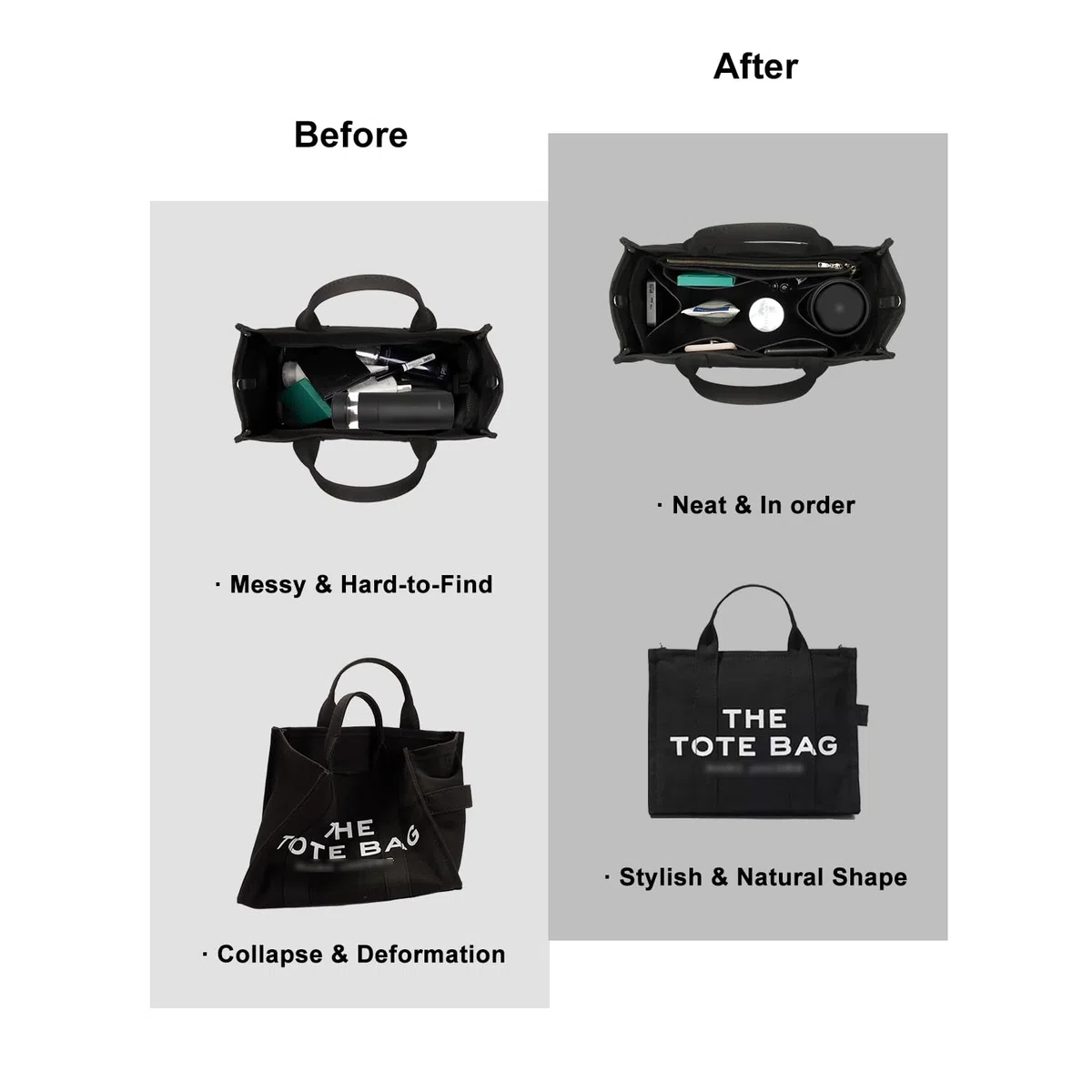 Organizador de bolso para bolsos, organizador de bolsa de mano, organizador de bolso para bolsa y bolsos, compatible con Neverful Speedy y más (XL, negro)