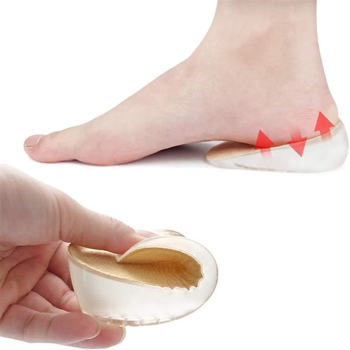 2 pares de plantillas for aumento altura silicona, inserciones invisibles for levantar el talón, almohadillas elásticas for hombres y mujeres Para Zapatos(S-3.5 CM-Khaki)