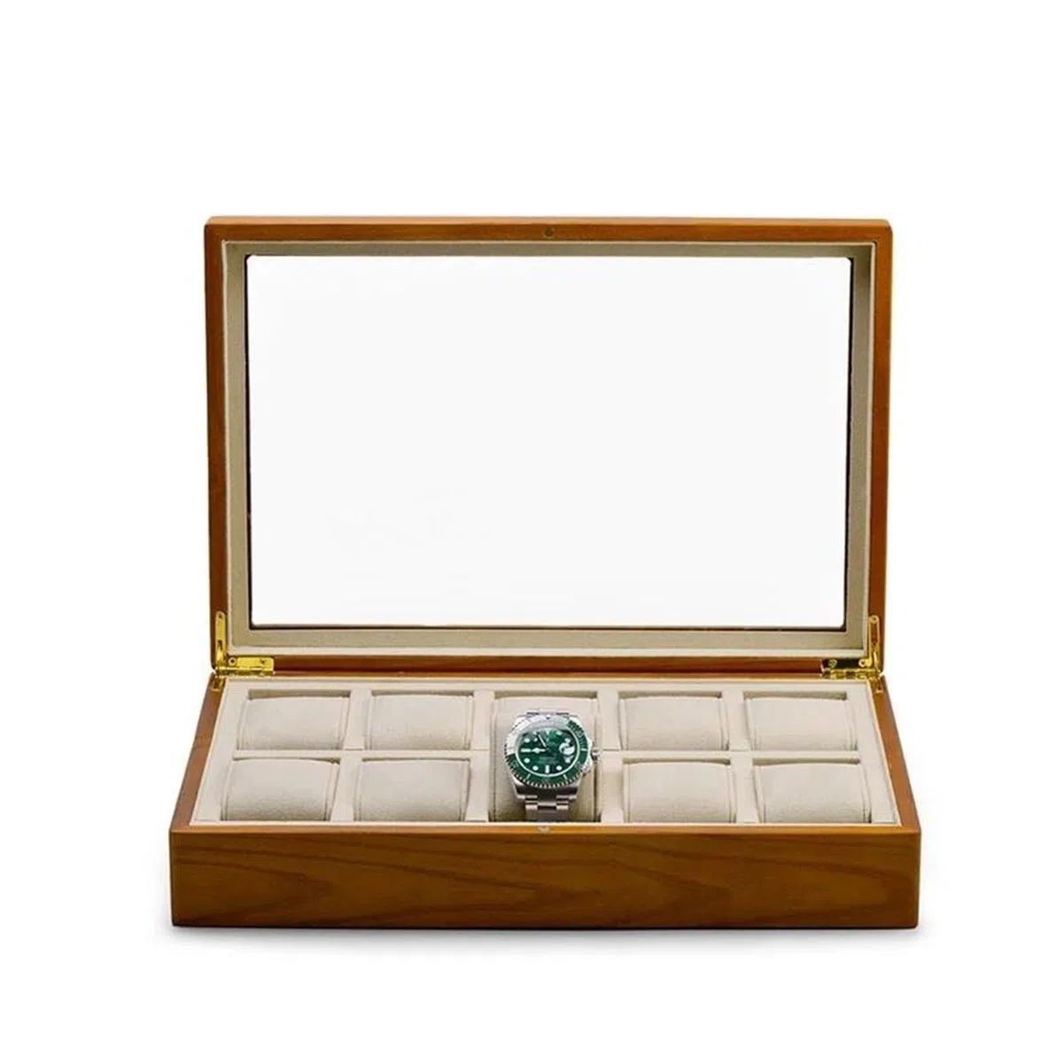 Ideias De Presentes Caja Organizadora Relojes Beige Almacenamiento Relojes Madera Maciza Joyero 10 Rejillas Estuche Exhibición Almacenamiento Relojes Microfibra Caja Regalo Navidad