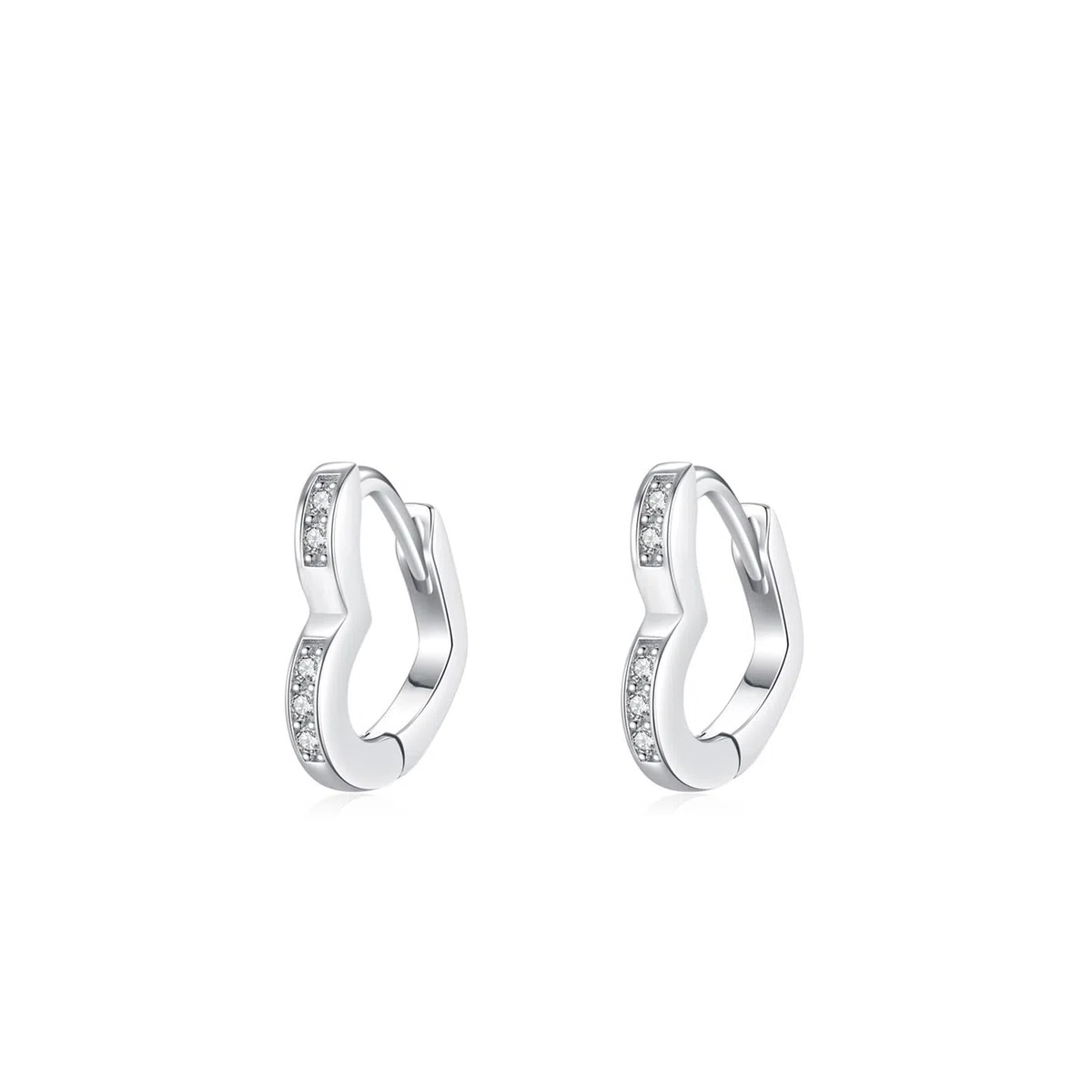 Pendientes elegantes de oro blanco de 18 quilates para mujer, moissanita blanca, aretes de aro pequeños de oro real de 18 quilates para mujer, forma de corazón