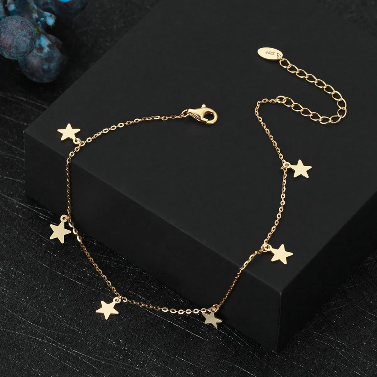 Tobillera gótica de oro 750 de 18 quilates, 26 cm, oro amarillo de 18 quilates, estrella, tobillera para niña, verano, playa, regalo para mujer