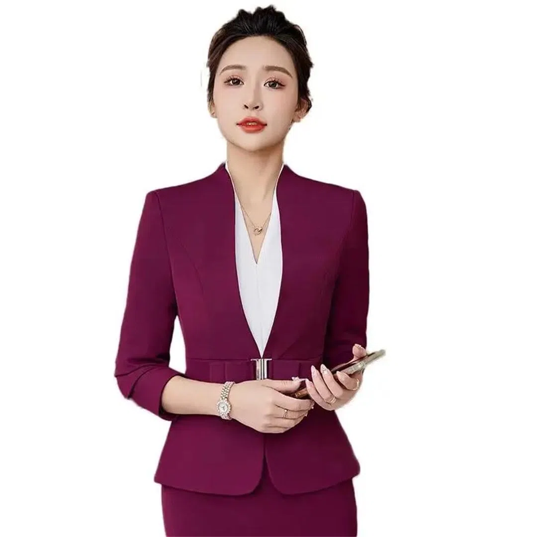 Conjunto de pantalón de oficina para mujer, conjunto de pantalones de manga larga, uniforme elegante, traje de trabajo formal de negocios