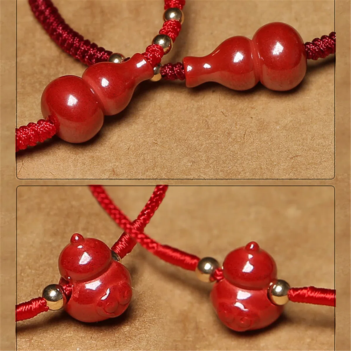 Feng Shui Riqueza Wu Lou Pulsera Calabaza De Cinabrio Natural Hilo Rojo Pulsera Trenzada Joyería De La Suerte Ajustable Amuleto Talismán para La Prosperidad Dinero Suerte,C