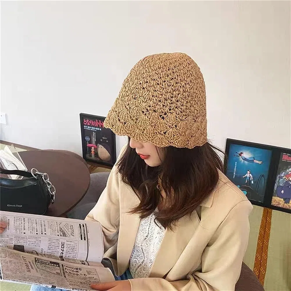 Verano Mujer Vacaciones Sombrero de Paja señora Visera Gorra Cubo Playa al Aire Libre Chica (grn Mcode)