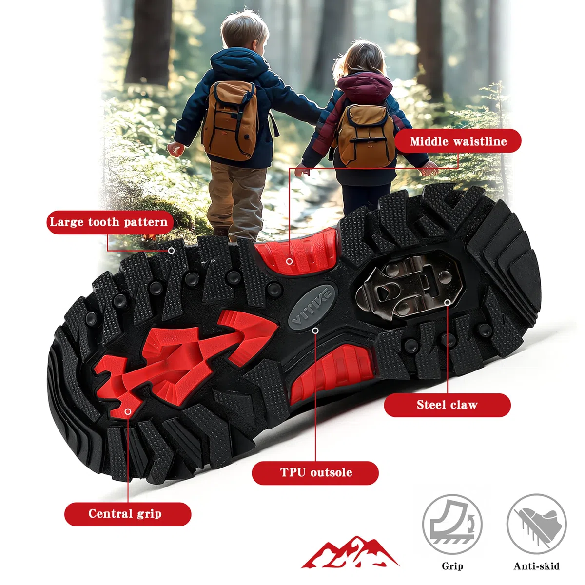 ASHION Botas de senderismo para Niños Botas de Montaña Botas de nieve Zapatos de Senderismo,H Negro Rojo 35 EU