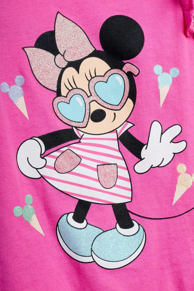 Disney Baby Girls Romper 2 Pack: Minnie Mouse Ruffle Sleeve Romper (Newborn/Infant), Size 0-3 Months, Hot Pink Minnie./ White Multi Hearts