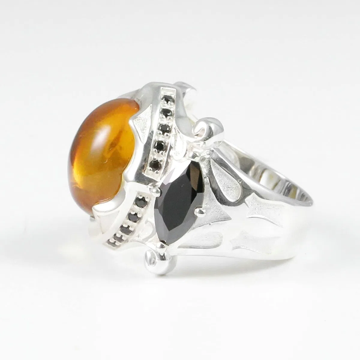 Anillo Hombre Piedra Negra, Alianzas de Boda Plata de Ley 925 Anillo Piedra con Zirconia Cúbica Plata con Caja
