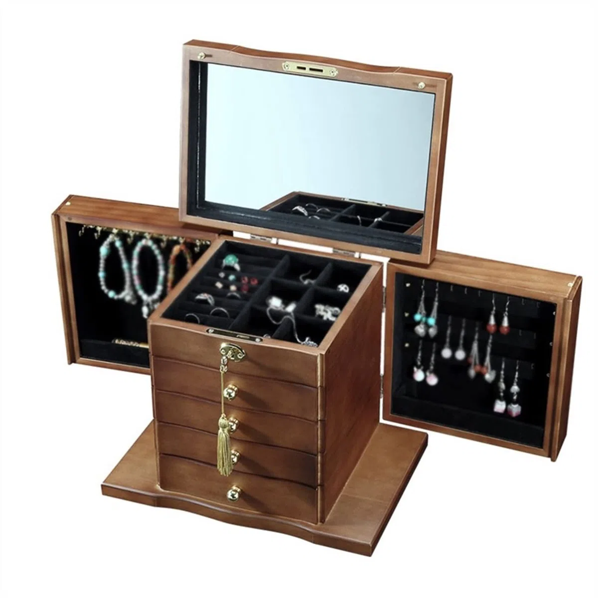 Joyero de madera con cerradura, organizador de almacenamiento grande de múltiples capas para mujeres, regalo de cumpleaños para ella