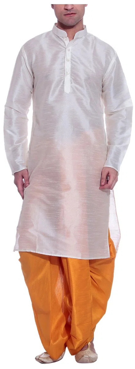 Tag 7 Arte de seda Dhoti Kurta 42 blanco para hombre, blanco, 42