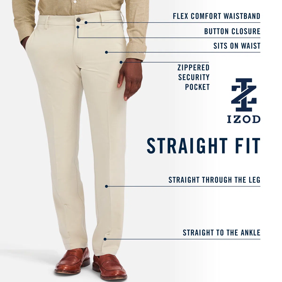 Izod Non-Iron Stretch Straight Fit Flat Front Traveler Chino Pant Pantalones Informales para Hombre