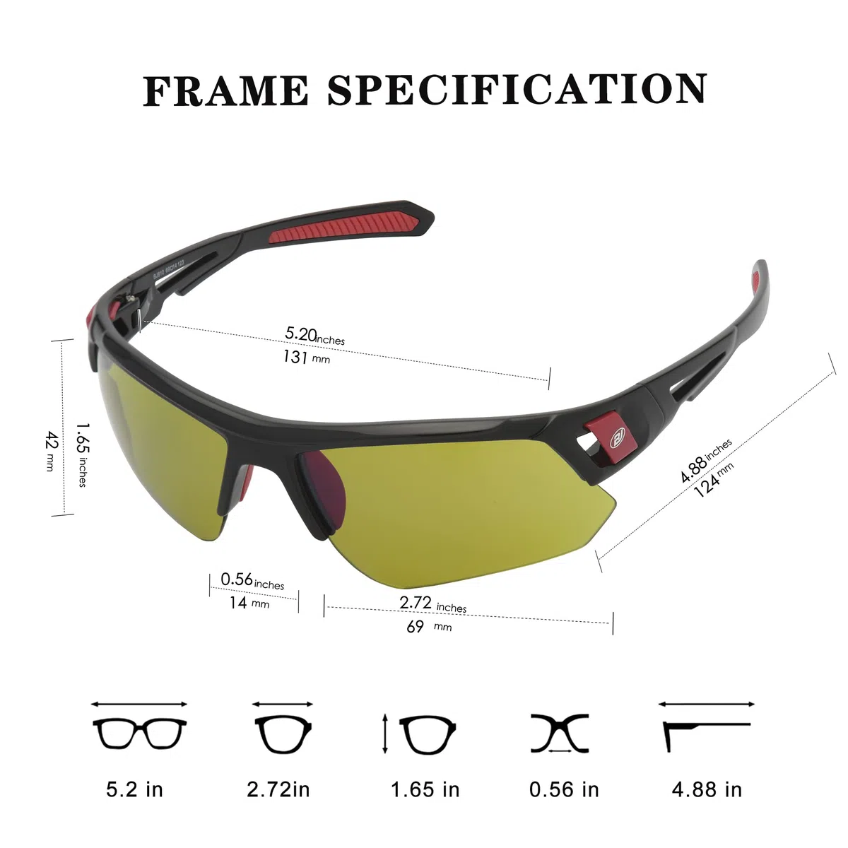 Gafas de sol de golf para hombres y mujeres, gafas de sol deportivas sin montura con protección UV400, Bj810 Marco negro y lente verde, conventional