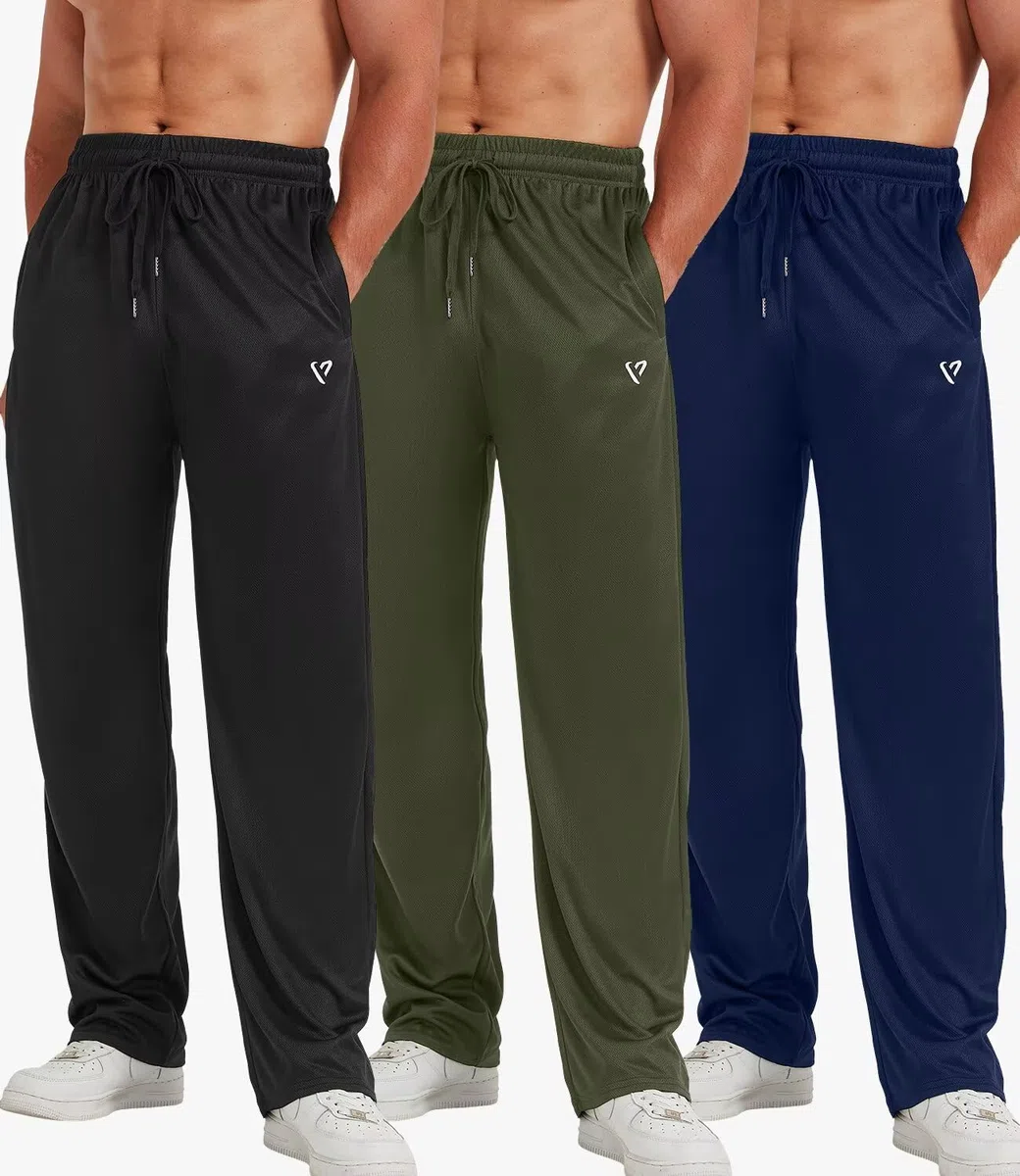 lomsoe Pack de 5 pantalones de chándal para hombre, tejido de malla, pantalones deportivos largos con bolsillos con cremallera, pantalones de chándal holgados para correr y tiempo libre, negro, gris