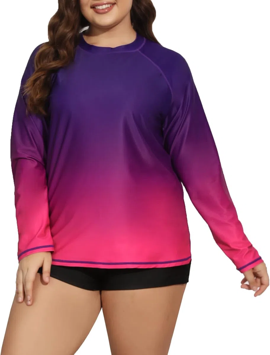 Halcurt Camisas de baño de manga larga UPF 50+ Rashguard Plus Size para mujer