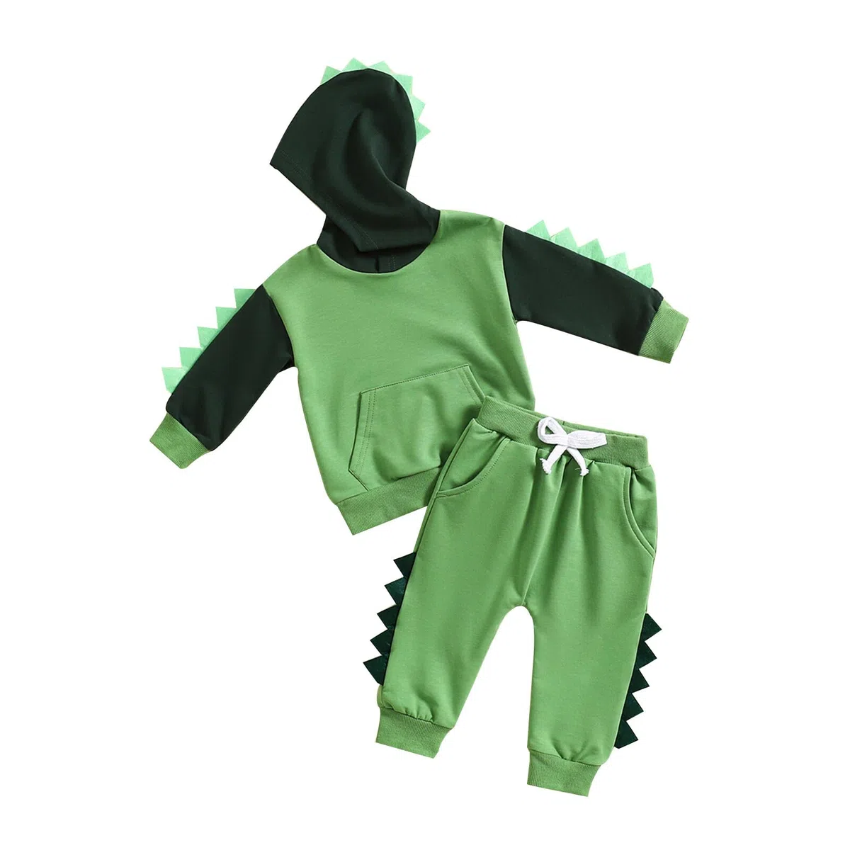 PUHHAPIEY Ropa para bebé niño pequeño, trajes de otoño e invierno, bloque de color, dinosaurio, manga larga, sudadera con capucha y pantalones deportivos