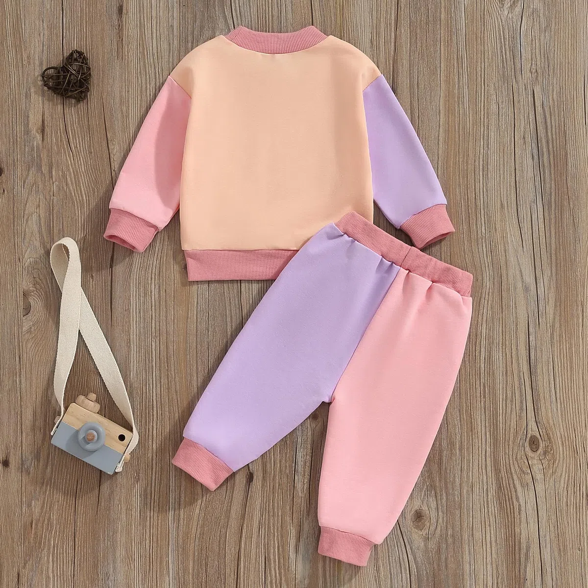 WZTYYDS Ropa para bebé niña 1T, 2T, 3T, 4T, 5T, trajes de otoño e invierno, color de contraste, sudadera de manga larga + pantalones