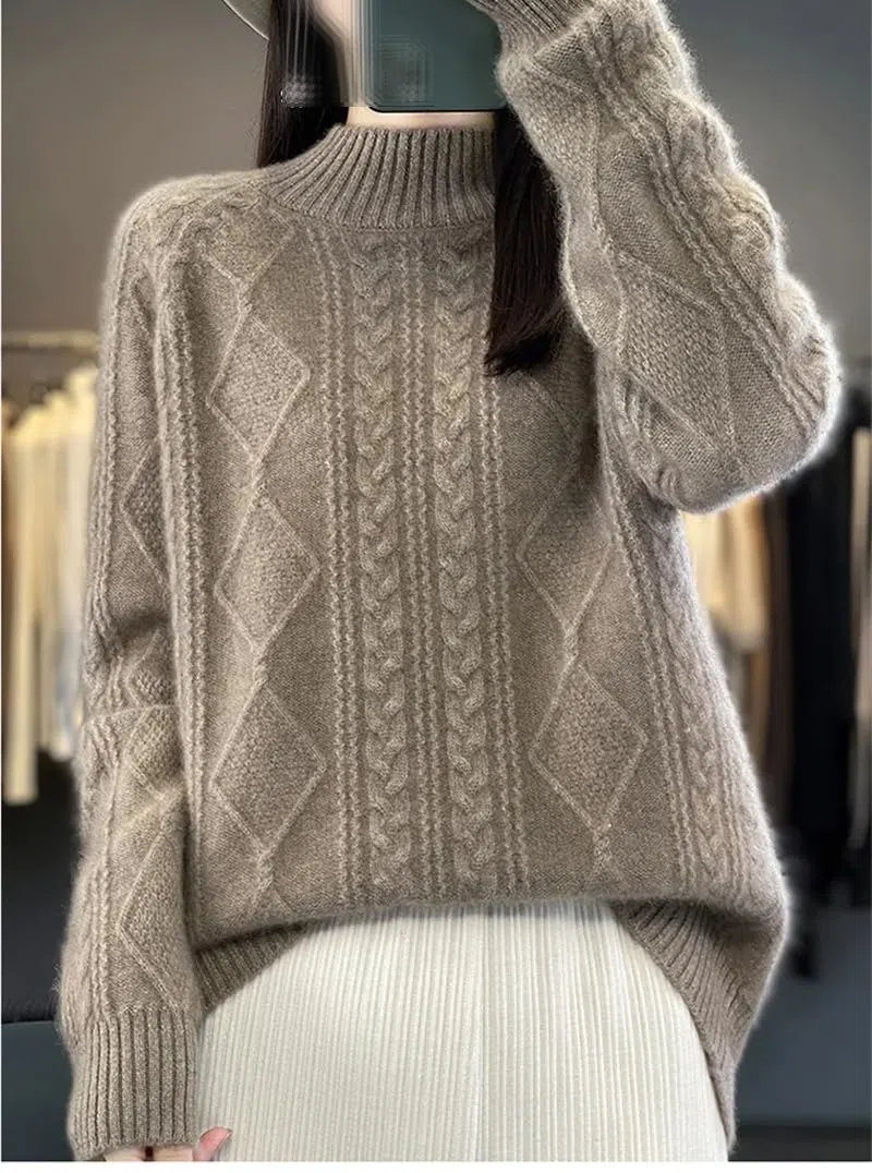 Dninmim Suéter de cuello alto para mujer, grueso, suelto, otoño e invierno