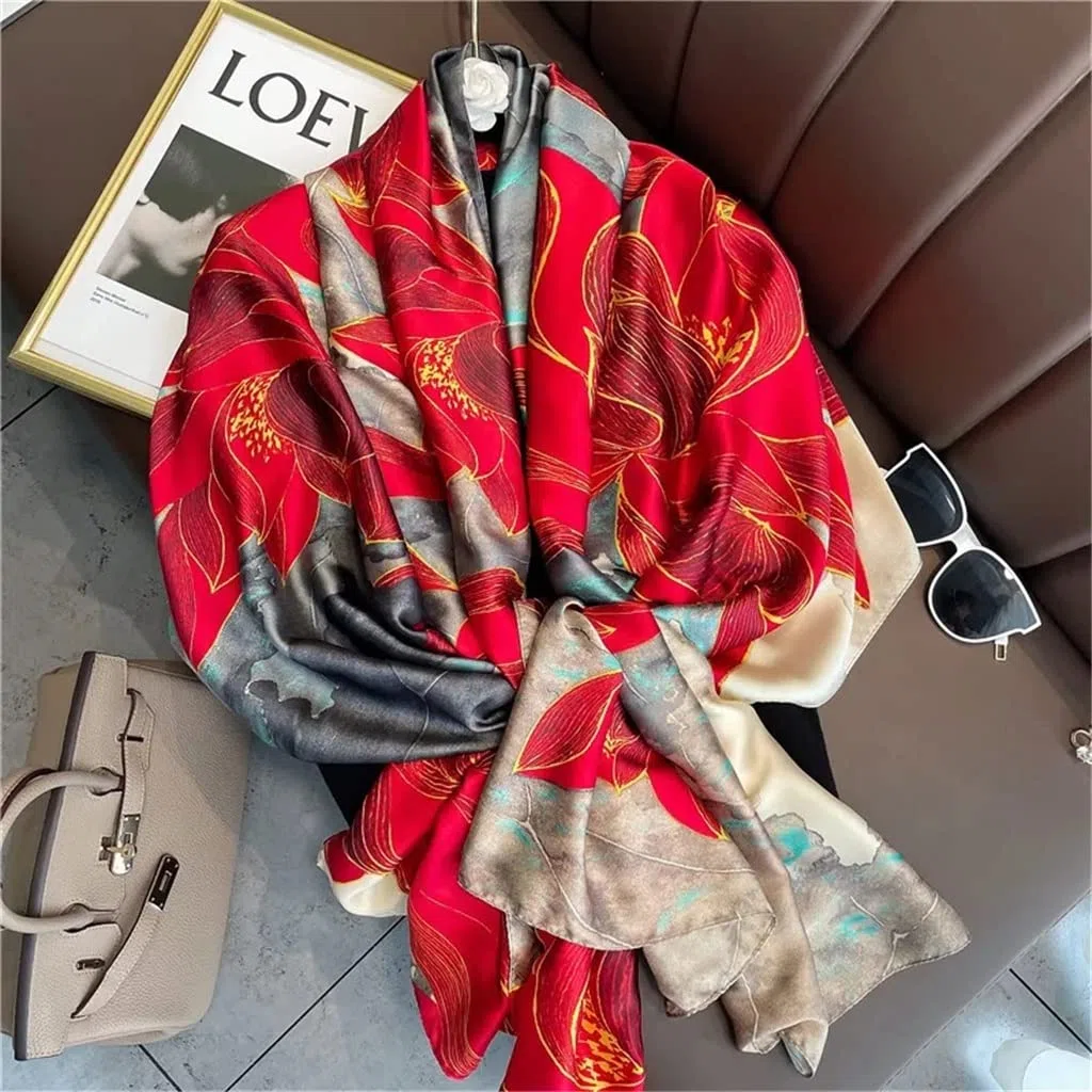 MUSUMI Bufanda de Seda para Mujer, Hijab Vintage, Diadema con Estampado, chales y envolturas, Estola de Playa, pañuelo para el Cuello, Bandana Femenina