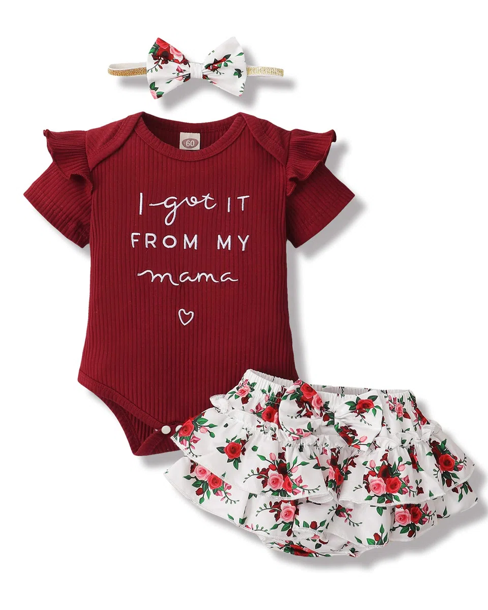 Bebé Recién Nacido Bebé Ropa Mameluco Pantalones Cortos Conjunto Floral Verano Trajes Lindo Bebé Ropa Niña - rojo - 12 -18 meses