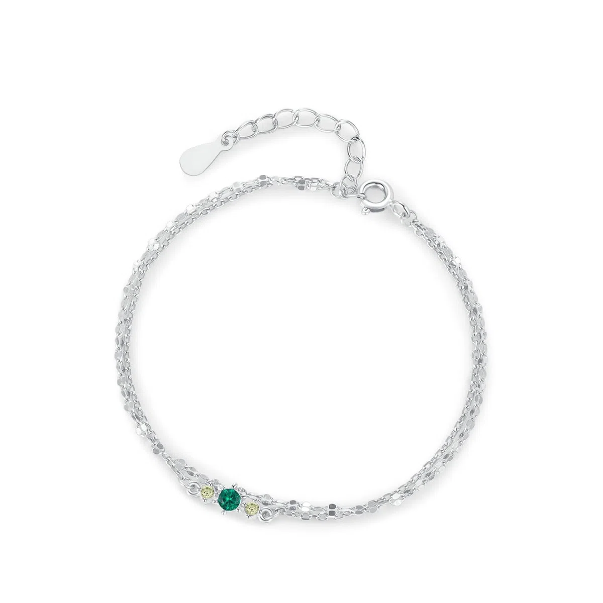KnSam Pulseras de oro auténtico de 9 K/14 K/18 K, pulseras de doble capa con cadena de laboratorio creado en laboratorio verde esmeralda brazalete blanco oro Au 375/585/750