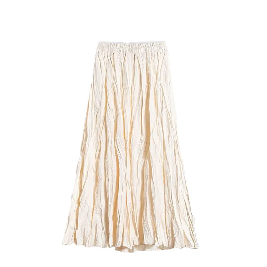 Faldas plisadas de cintura alta de color liso para mujer, longitud media, falda casual acampanada