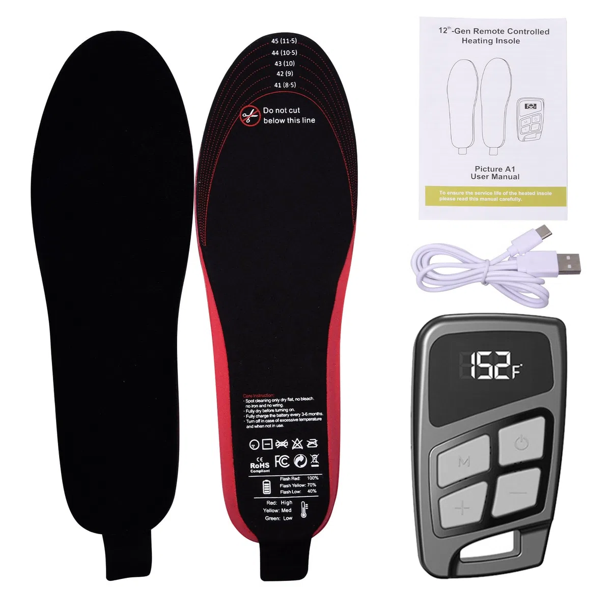 Plantillas Térmicas Recargables 3500 mAh Control Remoto 3 Modos Ajustables | Insertos Calefactores de Pesado Plantillas para Pesca, Ciclismo, Motociclismo, Viajes, Camping, Esquí,