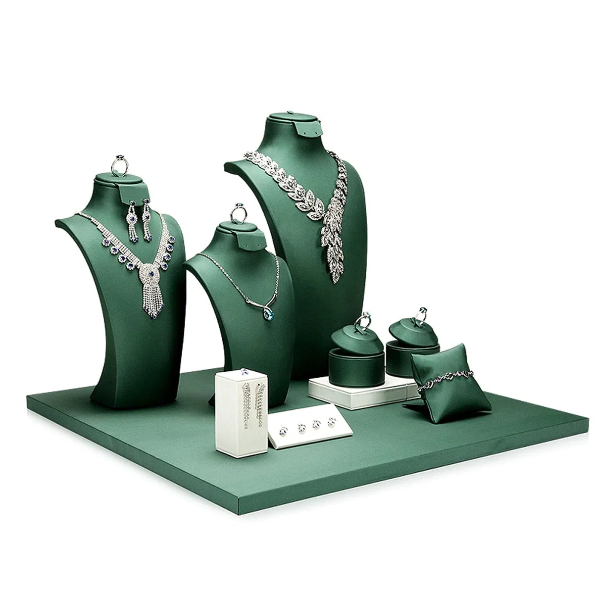 Expositor de Joyas, Soporte de Cuero Verde para Collares, Colgantes, Cadenas, Busto, Organizador de Collares 3D, Soporte para Joyas, Estante para Collares.