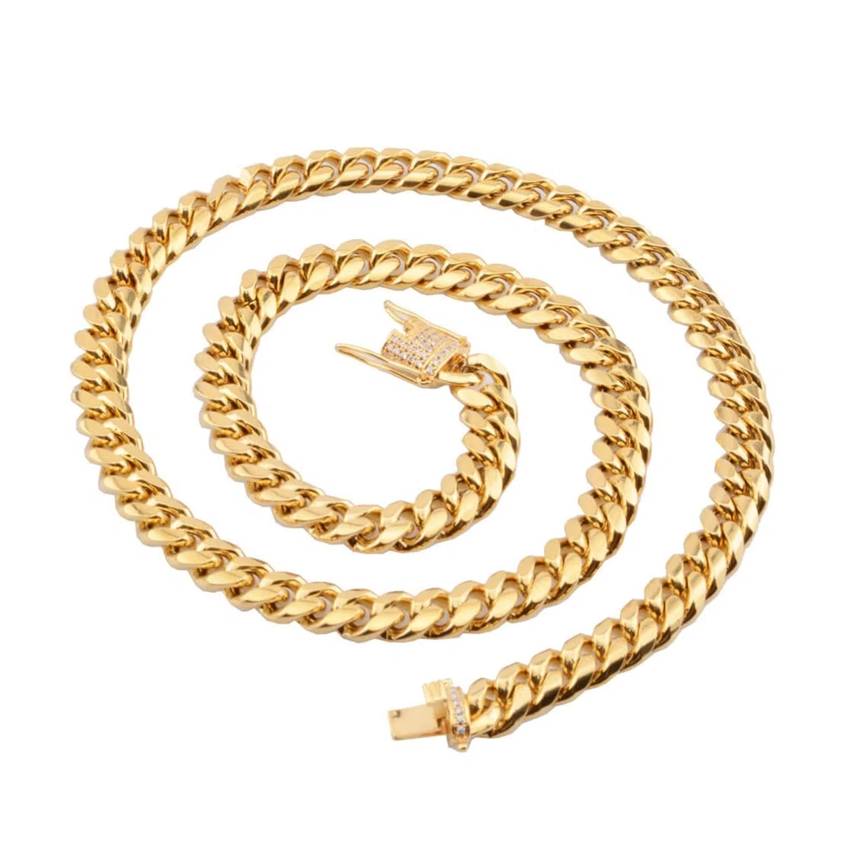 Epinki Collares para Hombre 46-76 CM, Cadena Cubana 8-18MM Oro Circonita Blanca Collar de Acero Inoxidable